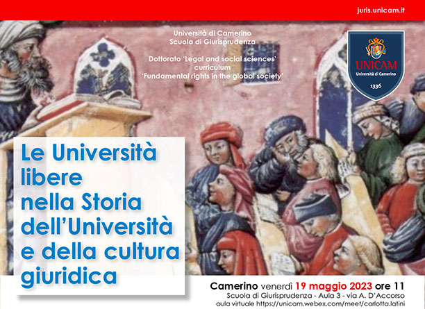 parte di dipinto con la scritta Le Università libere nella storia dell'Università e della cultura giuridica