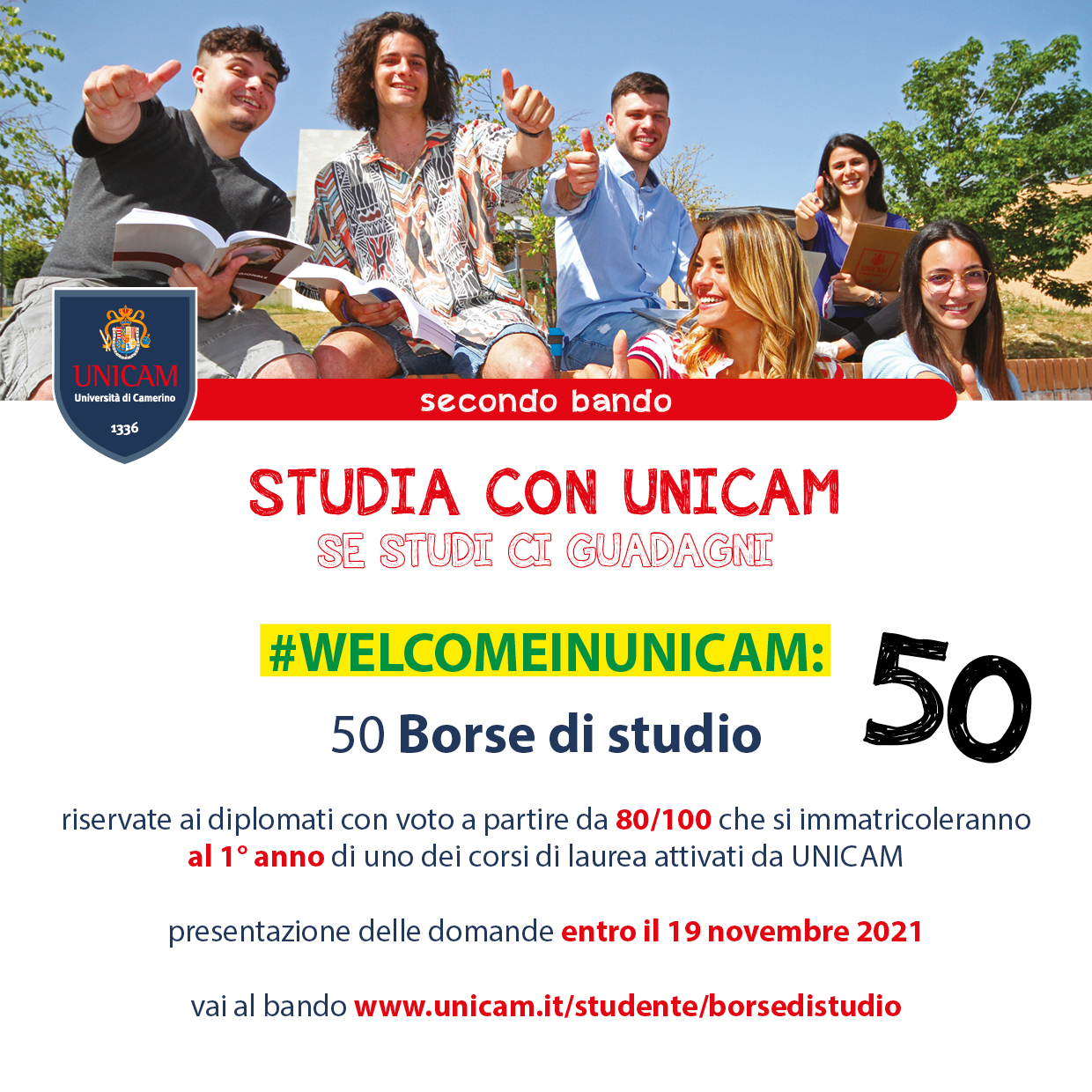 Locandina 50 borse di studio Welcome in Unicam 