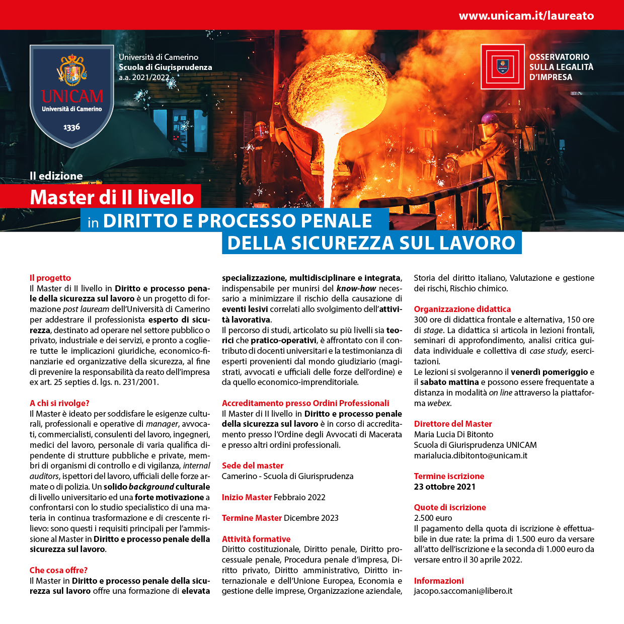 Master DIRITTO E PROCESSO PENALE DELLA SICUREZZA SUL LAVORO